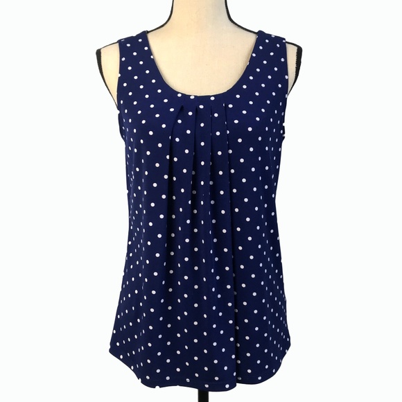 Anne Klein Tops - Anne Klein Navy & White Polka Dot Top